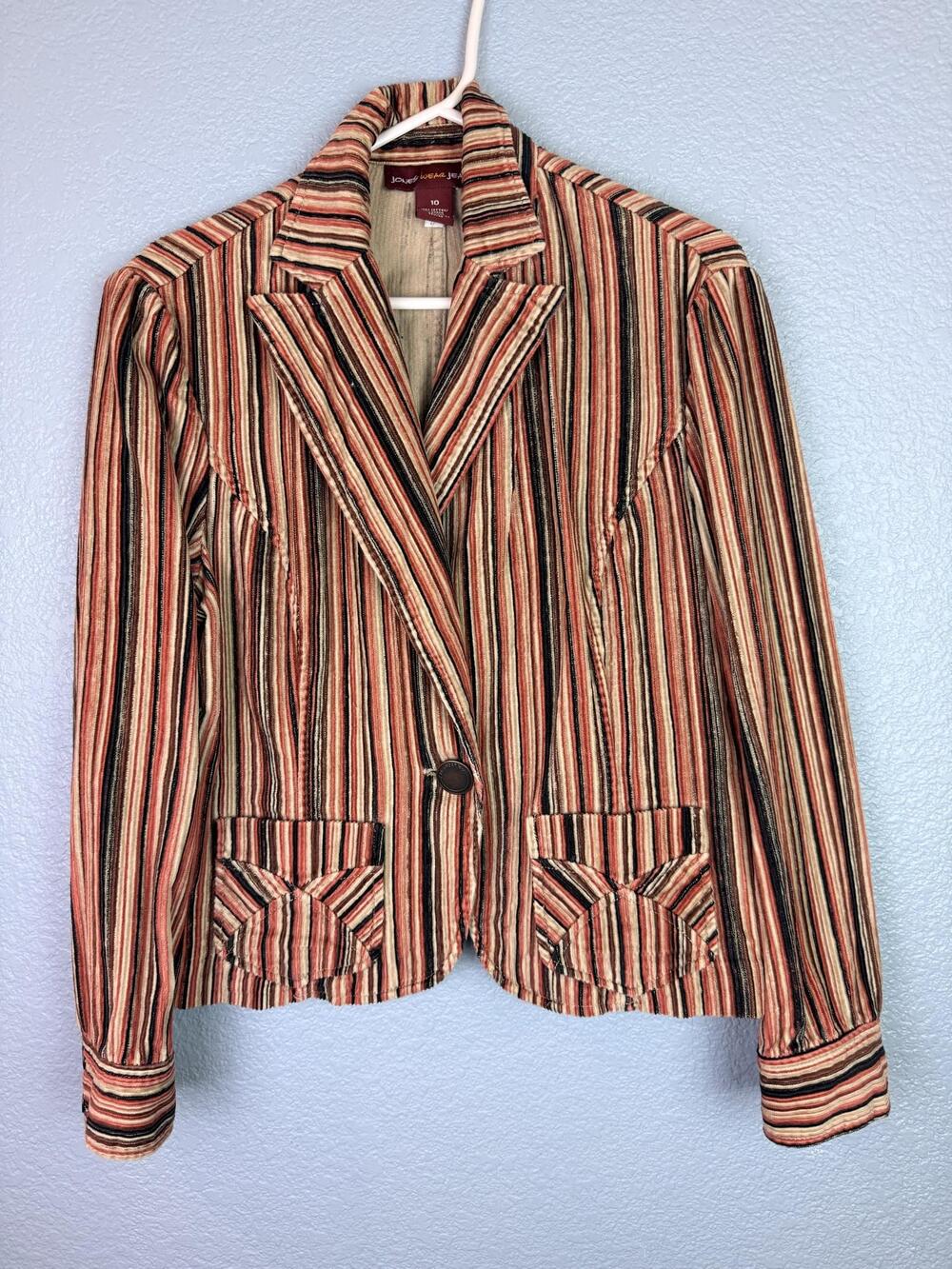 Jones Wear Jeans Blazer Womens 10 Multicolor Stripe Corduroy 1 Button Jacket